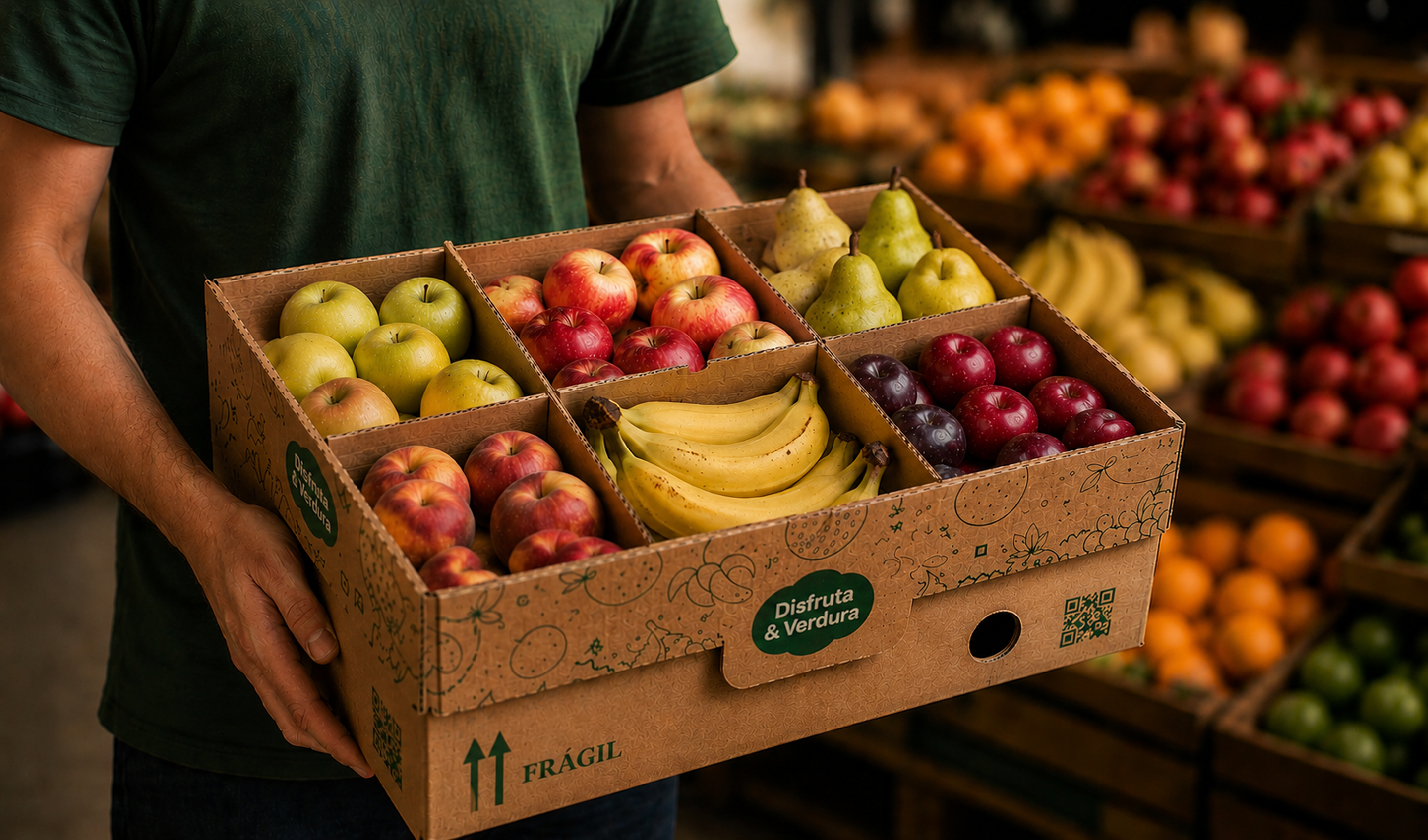 Preparación de caja de fruta fresca